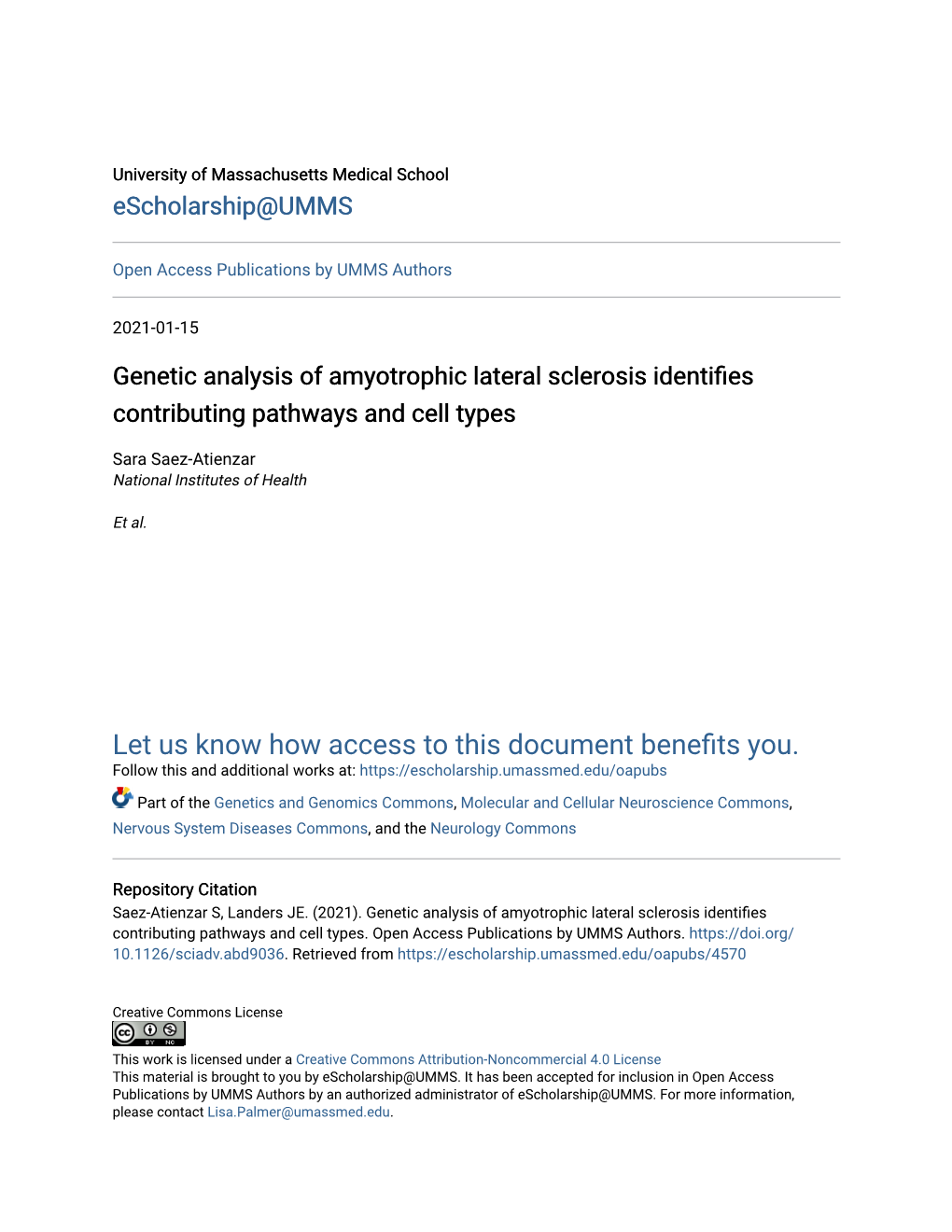 Genetic Analysis of Amyotrophic Lateral Sclerosis Identifies Contributing Pathways and Cell Types