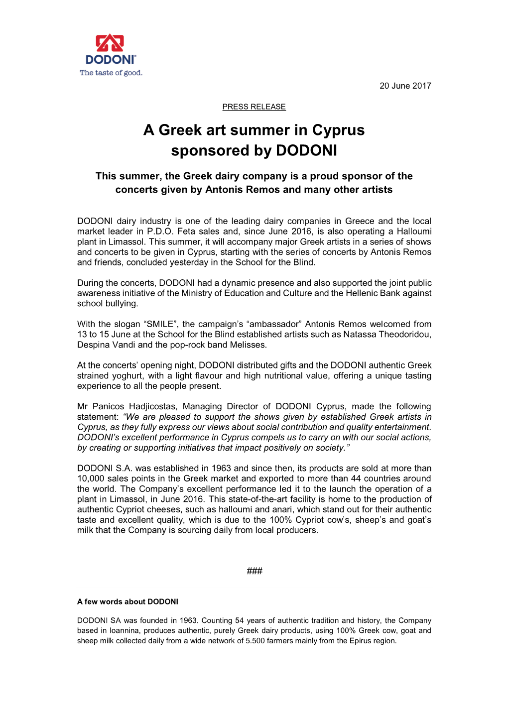 A Greek Art Summer in Cyprus Sponsored by DODONI