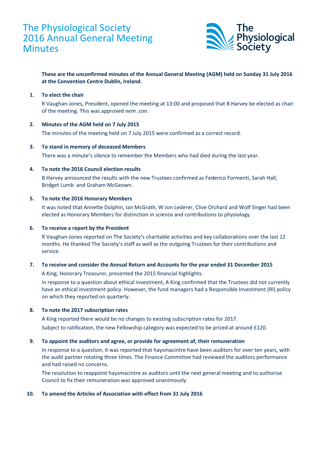 Physiological Society Minutes Template