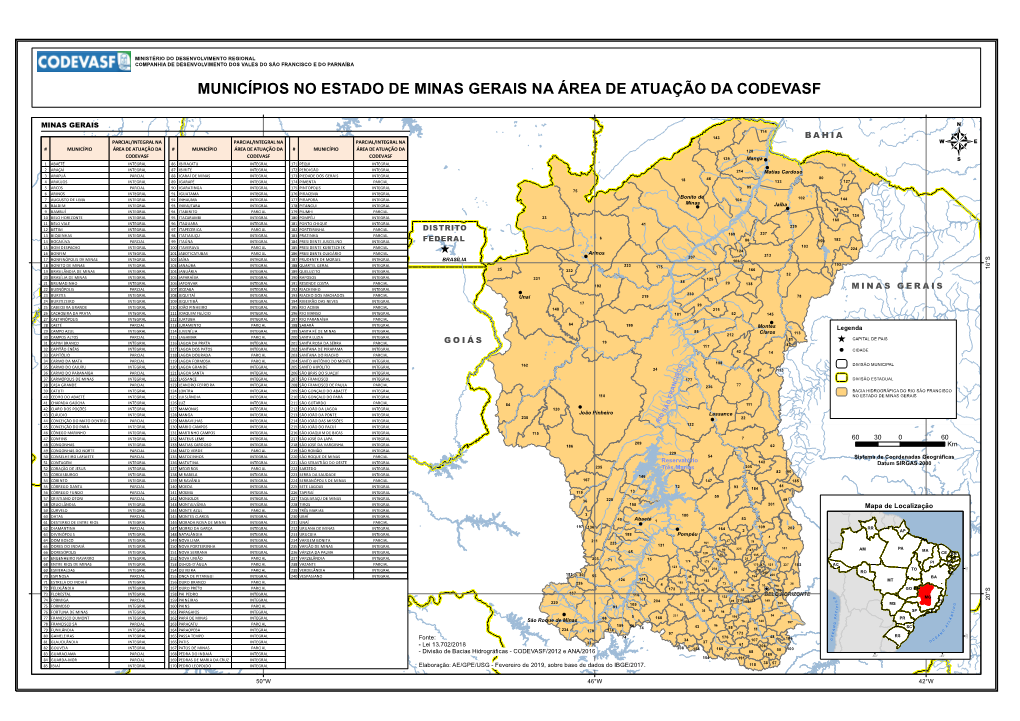 Municípios No Estado De Minas Gerais Na Área De Atuação Da Codevasf