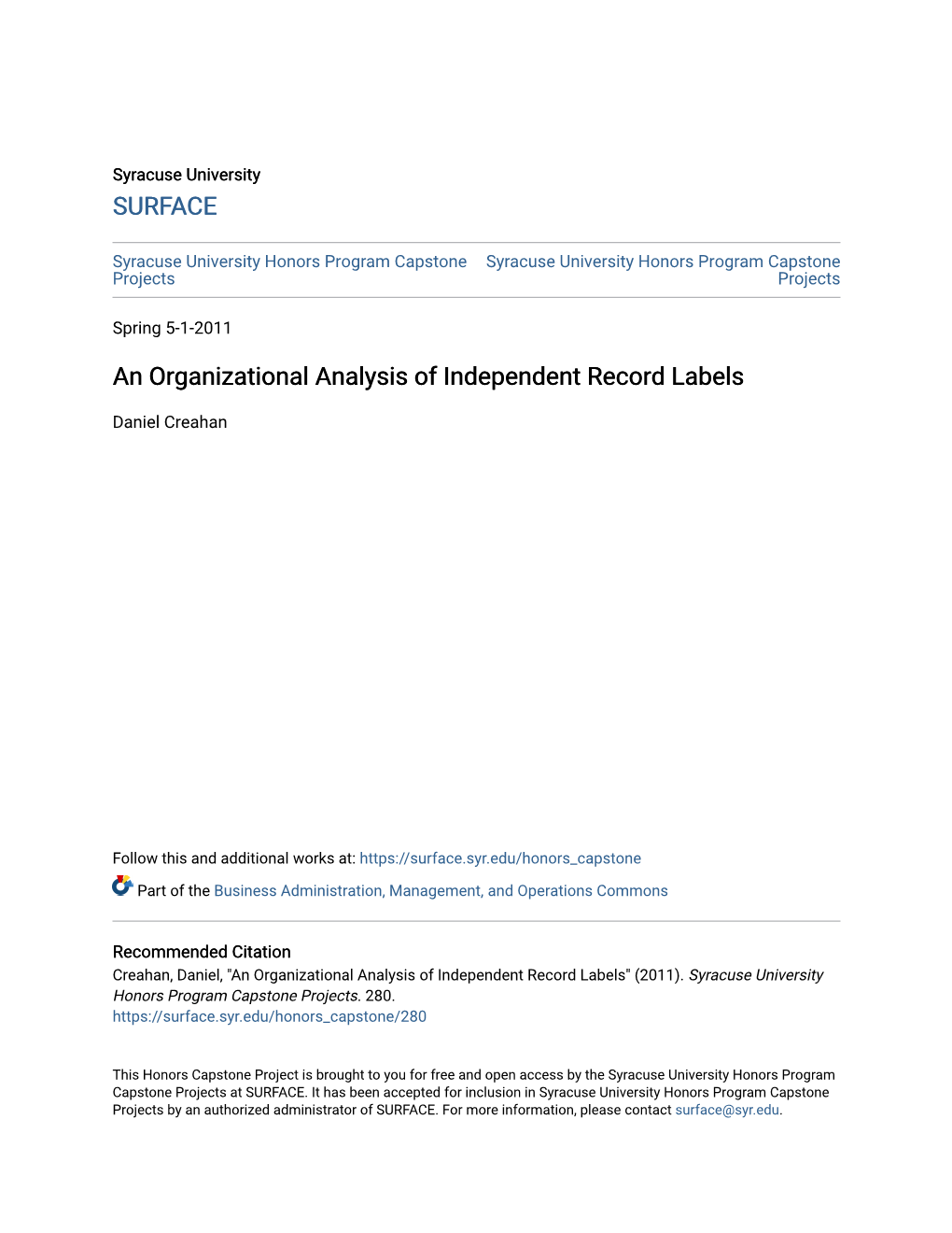 An Organizational Analysis of Independent Record Labels