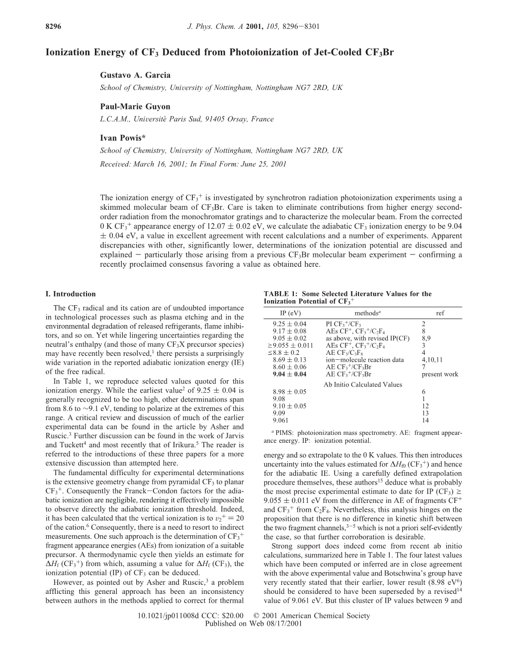 Ionization Energy of CF3 Deduced from Photoionization of Jet-Cooled Cf3br