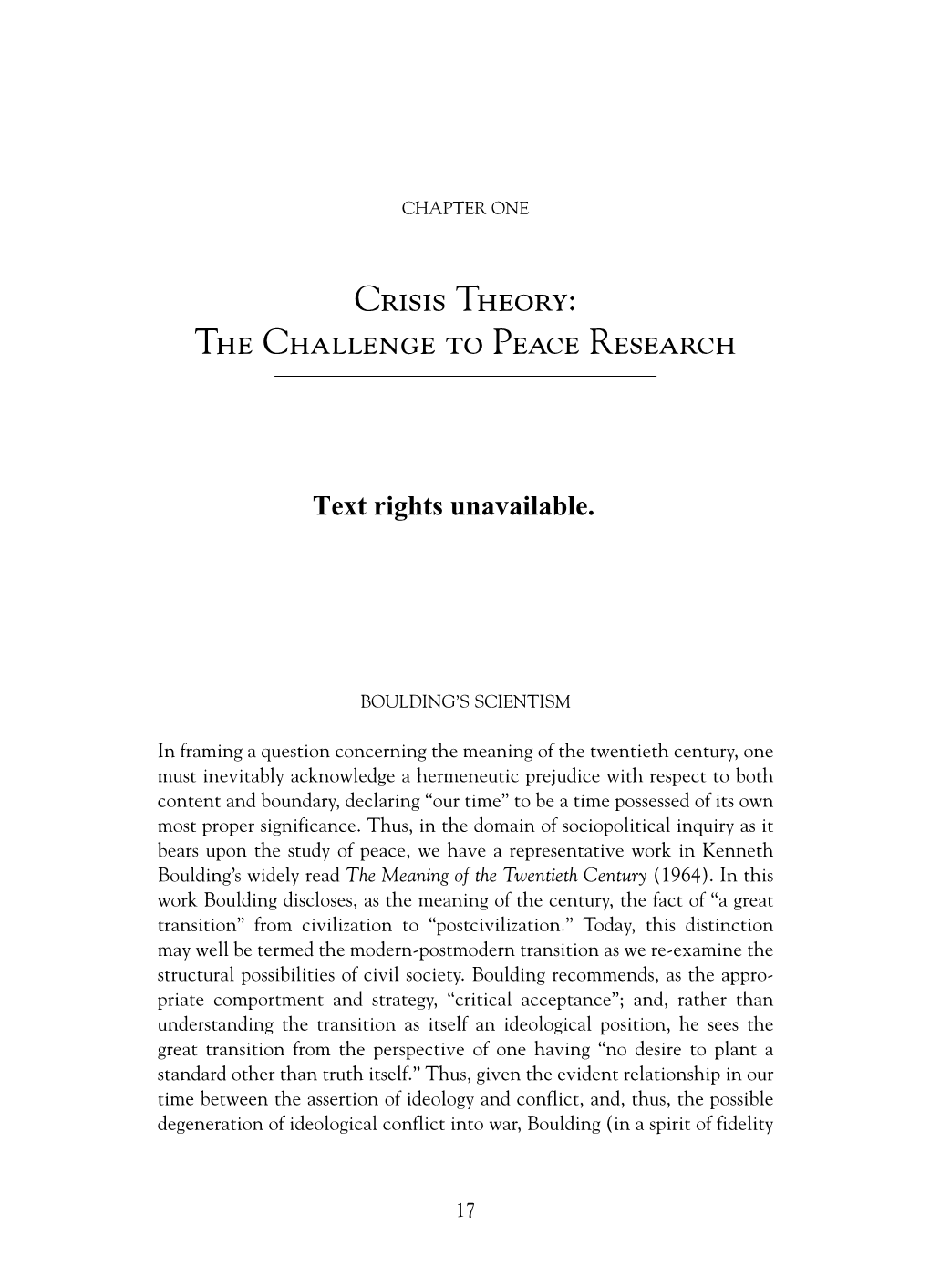 Crisis Theory: the Challenge to Peace Research