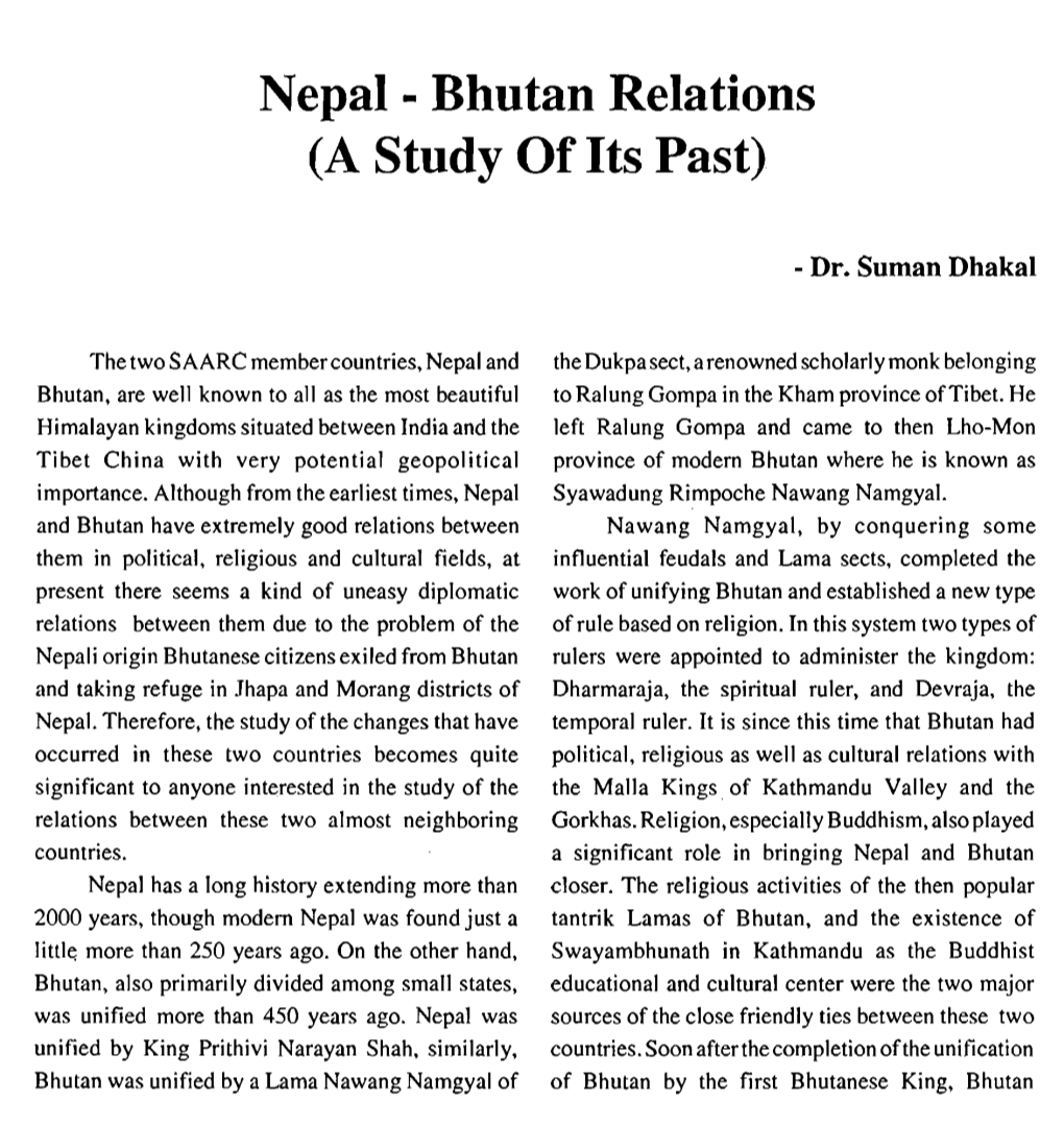 Nepal-Bhutan Relations (A Study of Its Past)