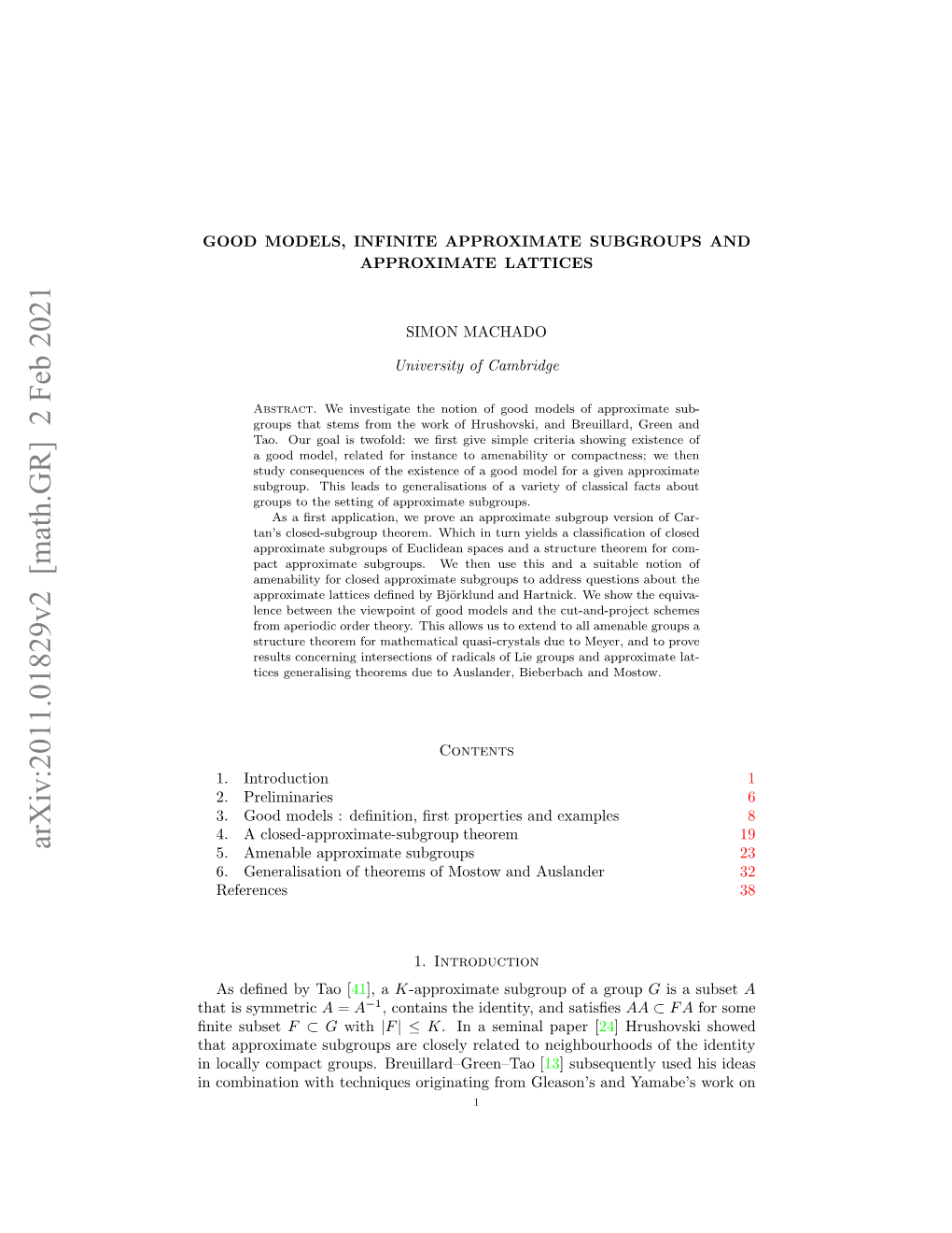 Arxiv:2011.01829V2 [Math.GR] 2 Feb 2021