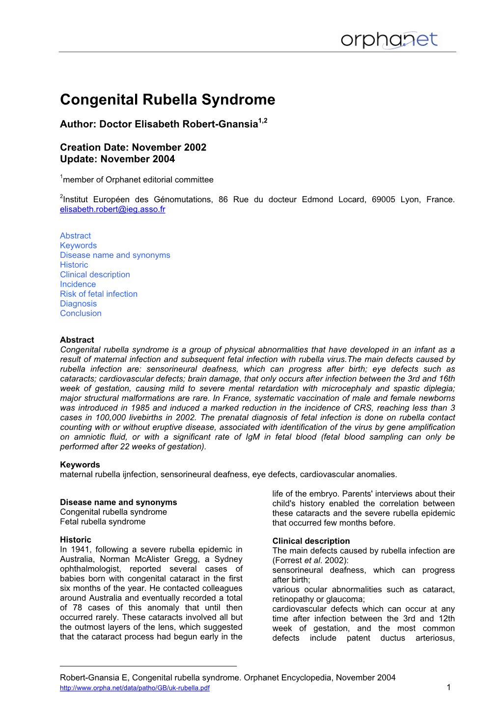 Congenital Rubella Syndrome