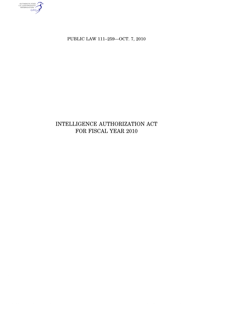 Intelligence Authorization Act for Fiscal Year 2010