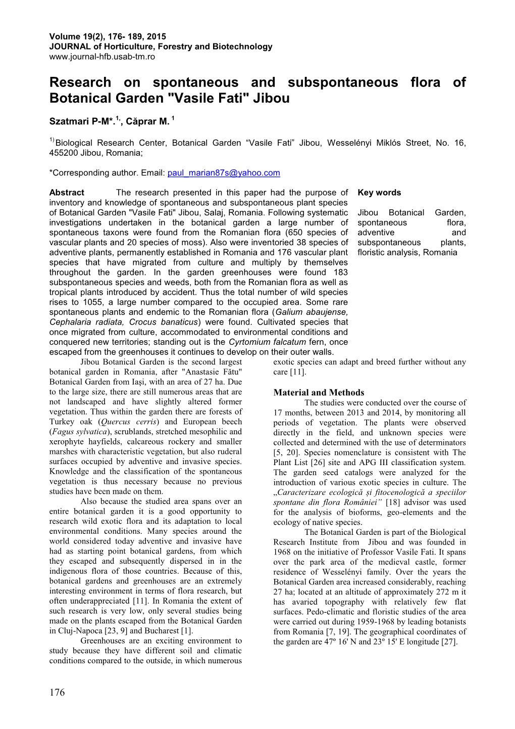 Research on Spontaneous and Subspontaneous Flora of Botanical Garden 