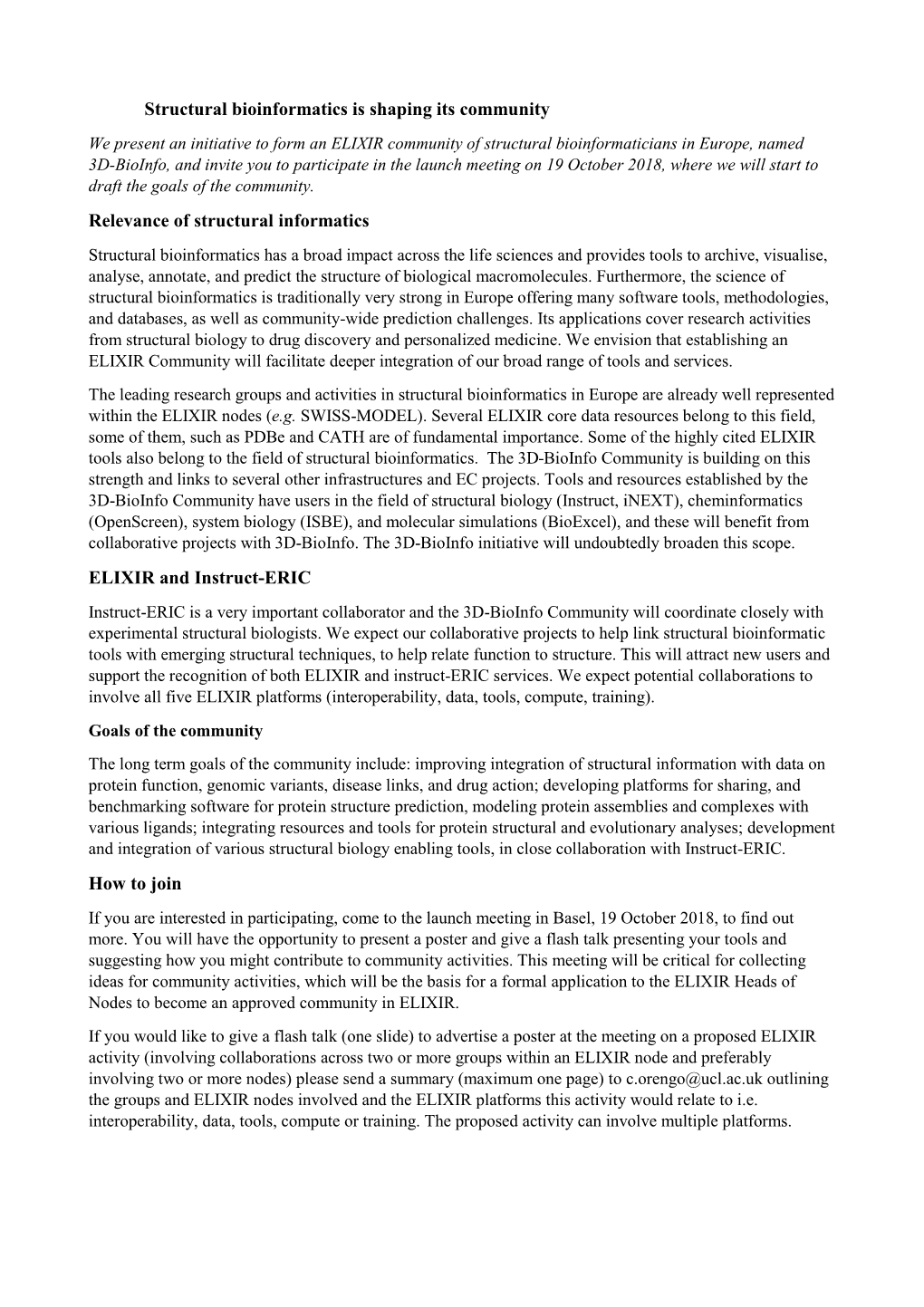 Structural Bioinformatics Is Shaping Its Community Relevance of Structural