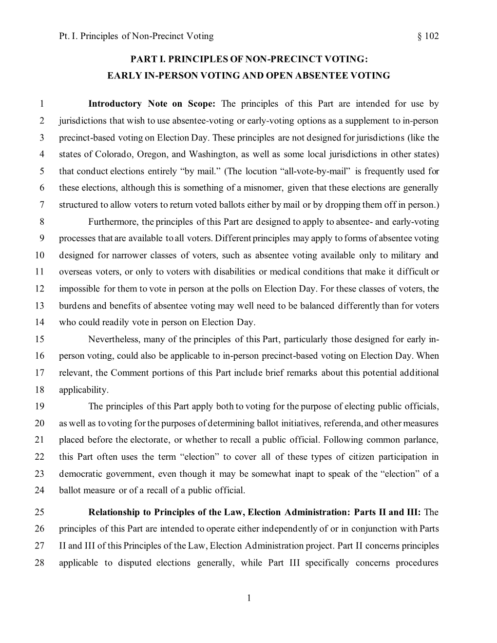 Part I, Early In-Person Voting and Open Absentee Voting, of Principles of Election Administration