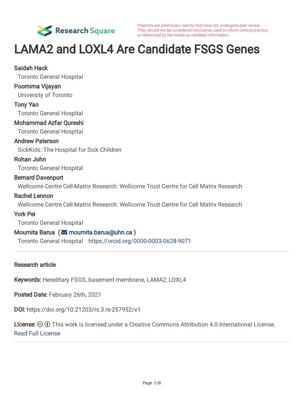 LAMA2 and LOXL4 Are Candidate FSGS Genes