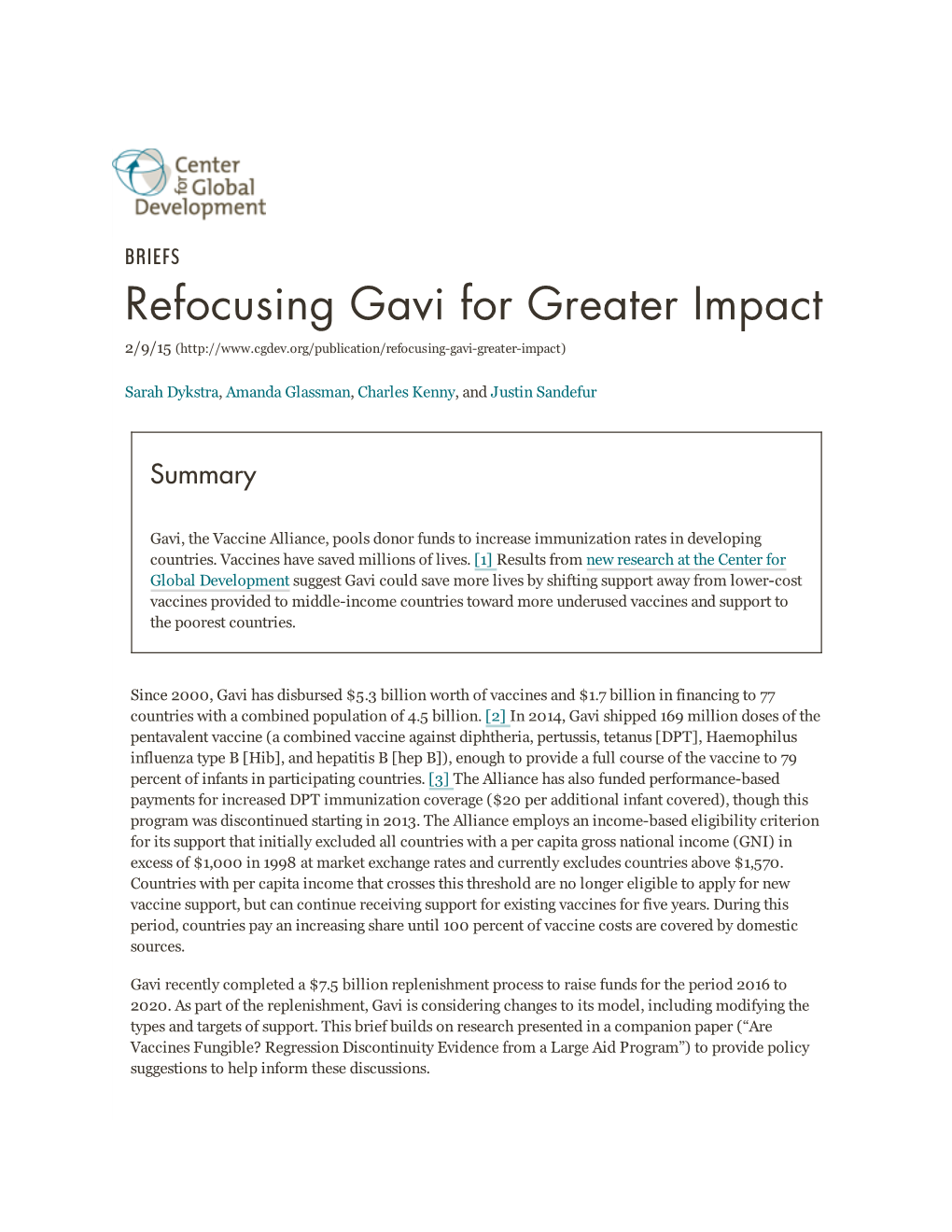 Refocusing Gavi for Greater Impact 2/9/15 (