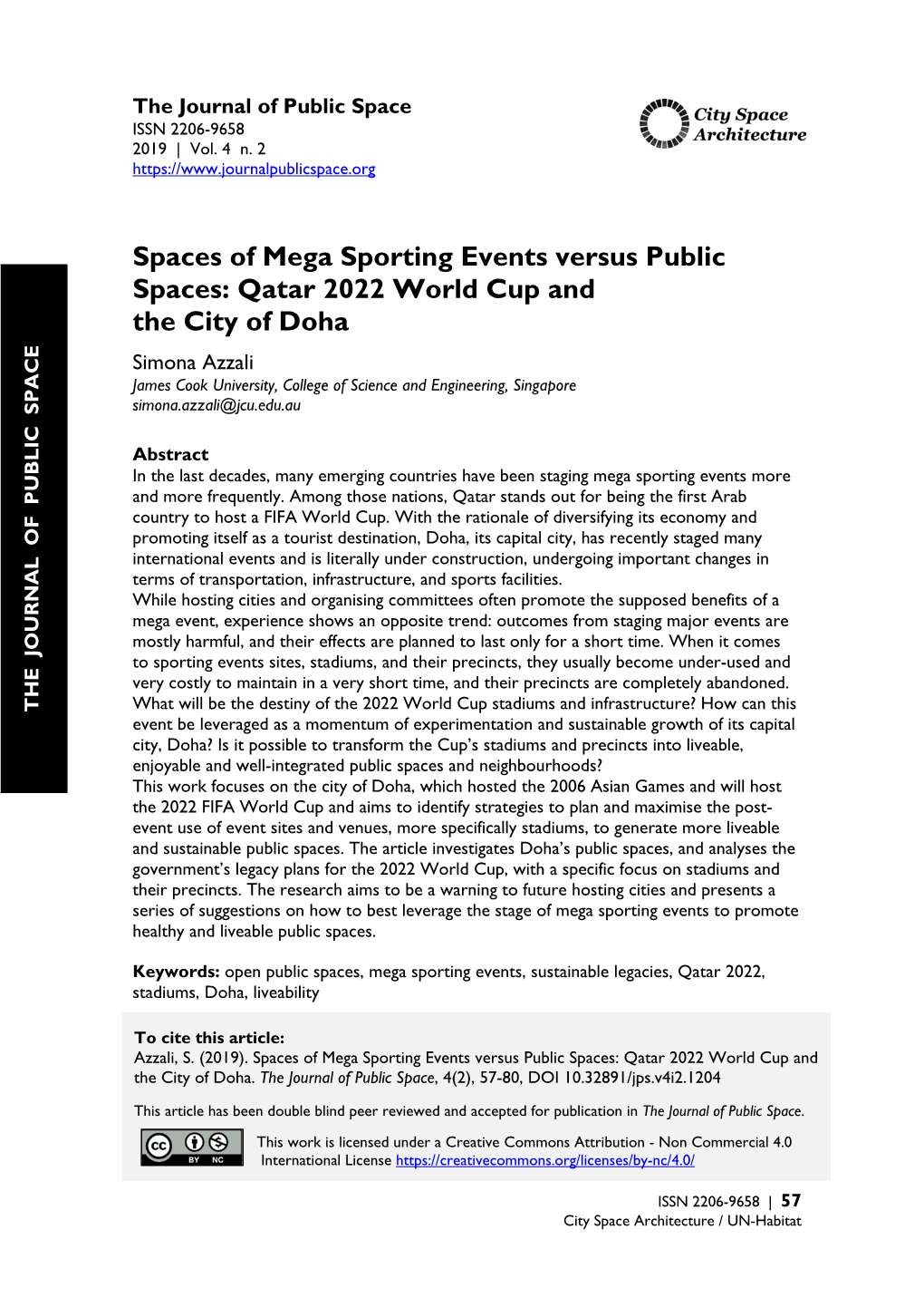 Spaces of Mega Sporting Events Versus Public Spaces: Qatar 2022 World Cup and the City of Doha