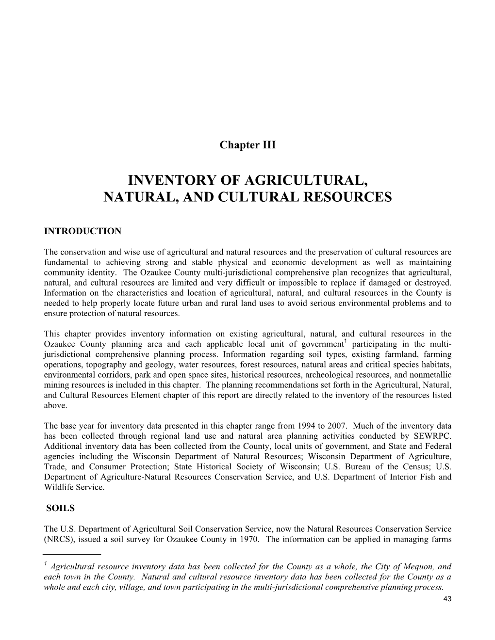 Inventory of Agricultural, Natural, and Cultural Resources