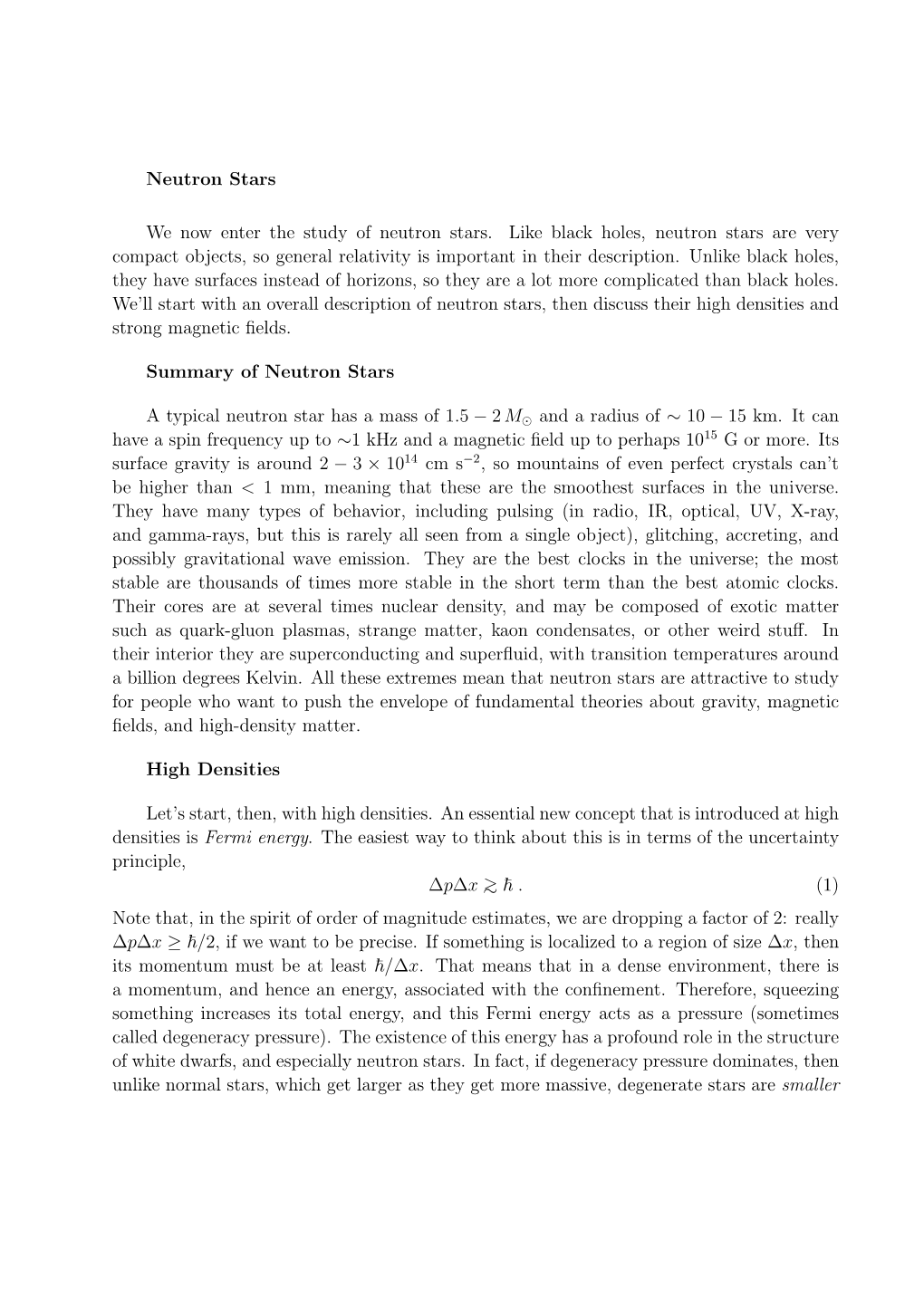 Lecture 3: Neutron Stars