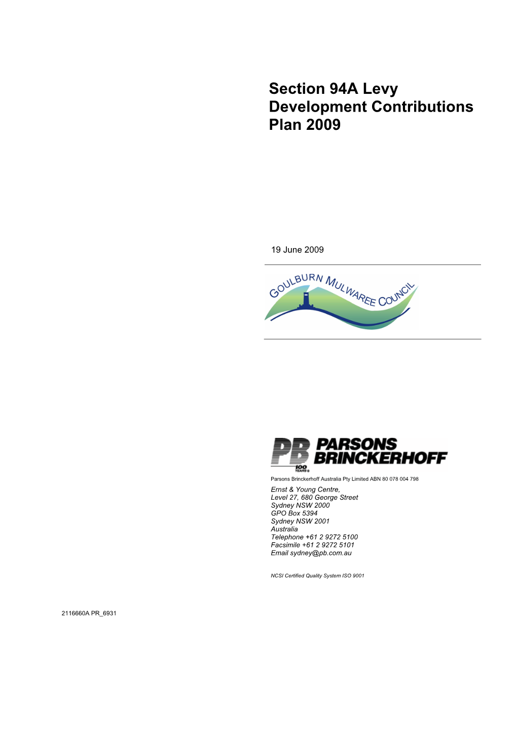 Section 94A Levy Development Contributions Plan 2009