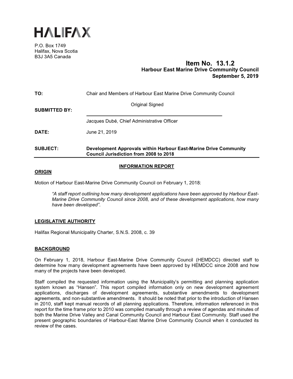 13.1.2 Development Approvals Within Harbour East-Marine Drive Community Council Jurisdiction from 2008 to 2018