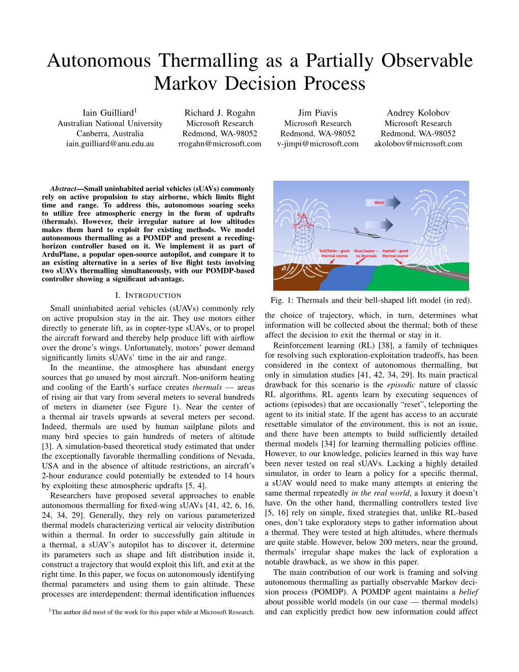 Autonomous Thermalling As a Partially Observable Markov Decision Process