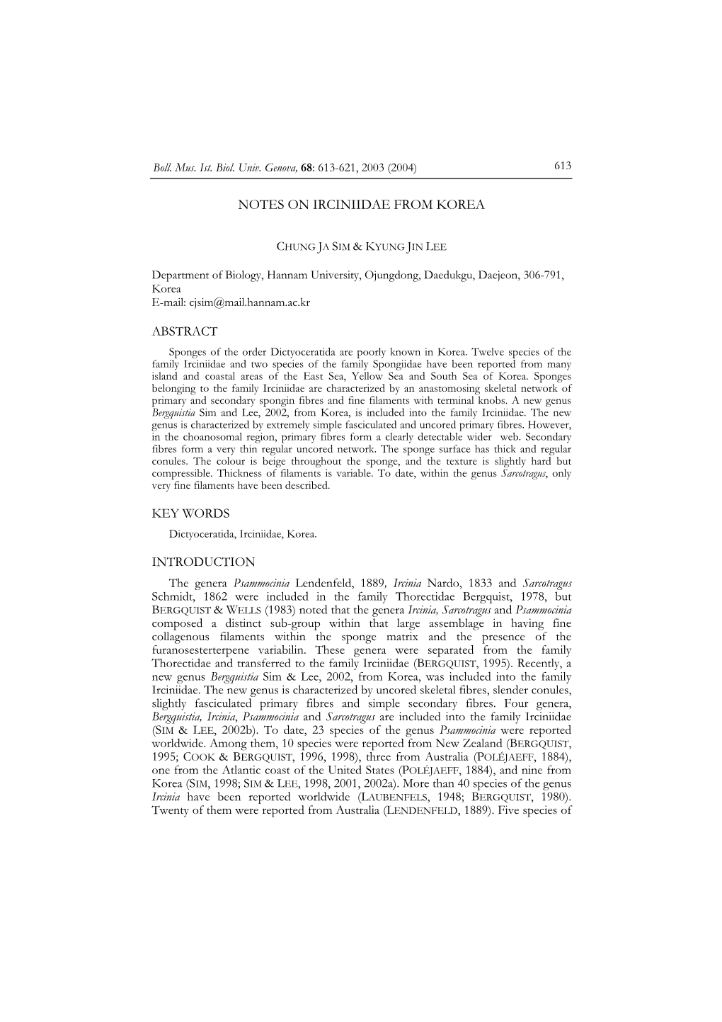 Notes on Irciniidae from Korea