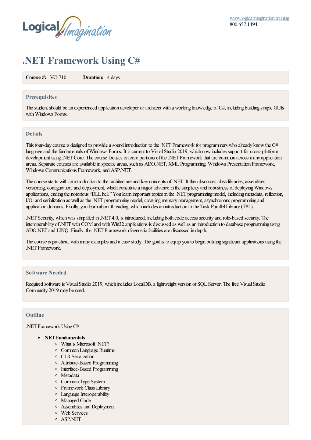 NET Framework Using C# Outline