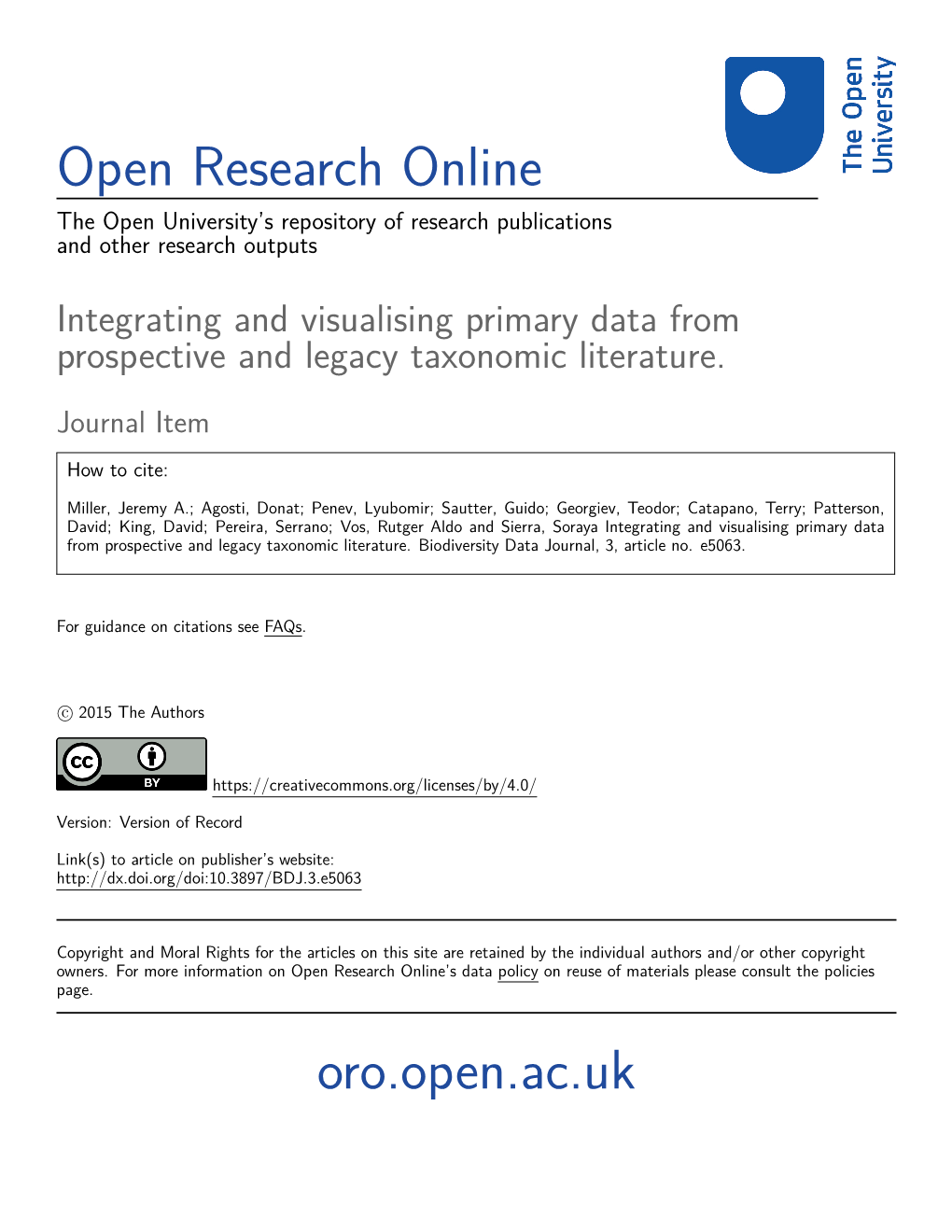 Integrating and Visualising Primary Data from Prospective and Legacy Taxonomic Literature