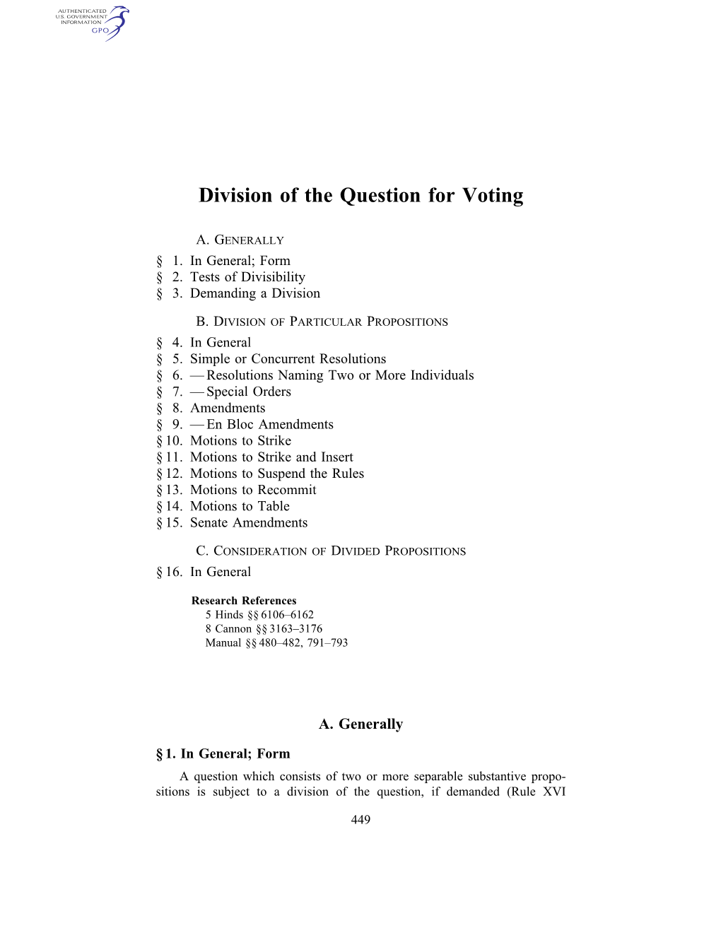 Division of the Question for Voting