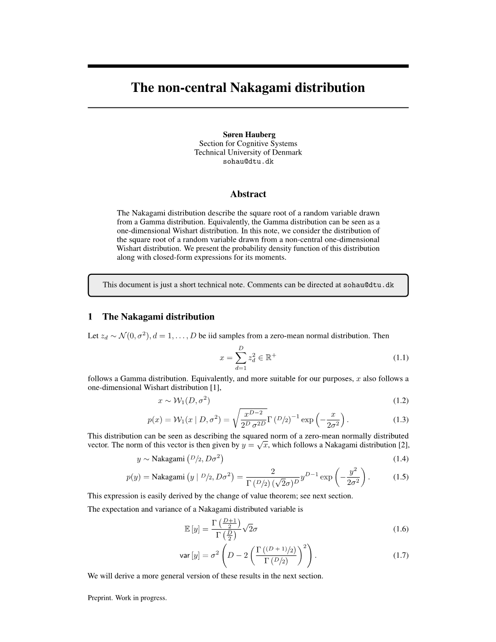 The Non-Central Nakagami Distribution