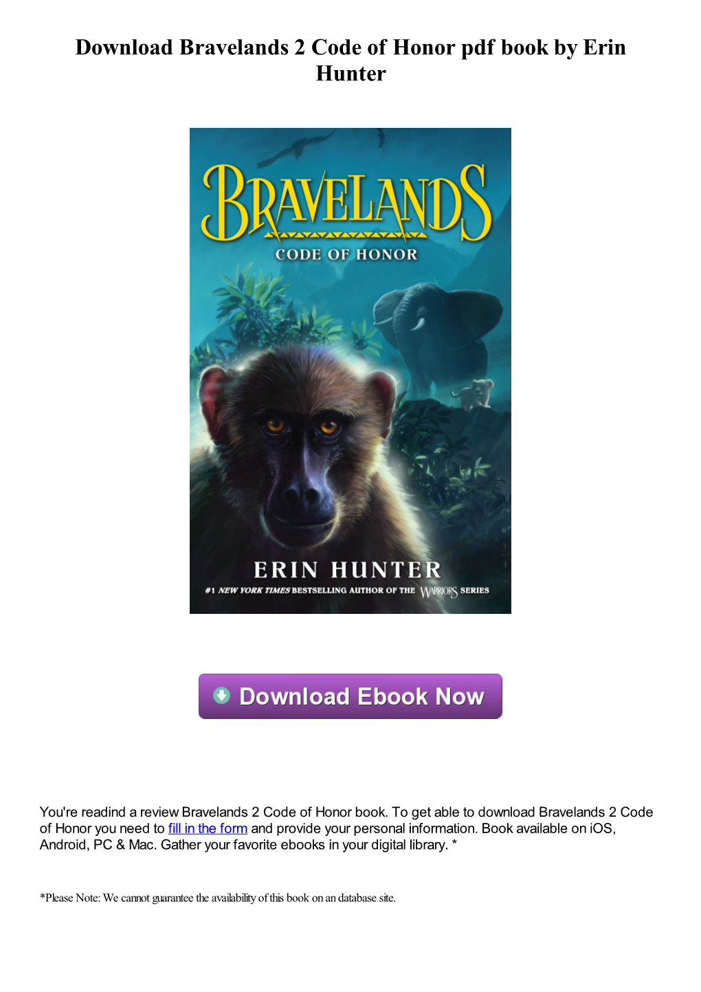 Download Bravelands 2 Code of Honor Pdf Book by Erin Hunter