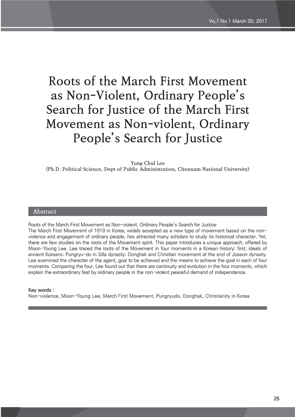 Roots of the March First Movement As Non-Violent, Ordinary People's Search for Justice of the March First Movement As Non-Viol