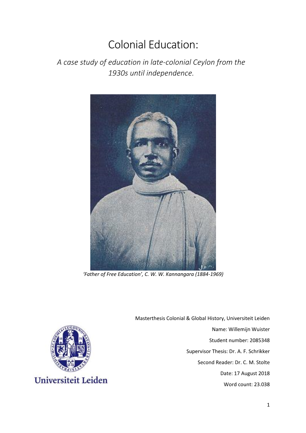 Colonial Education: a Case Study of Education in Late-Colonial Ceylon from the 1930S Until Independence