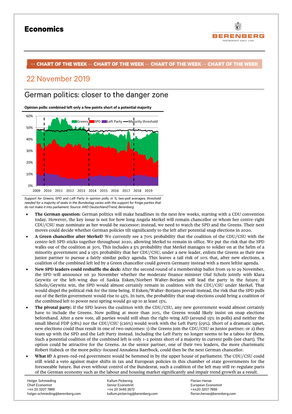 Economics 22 November 2019 German Politics: Closer to the Danger Zone