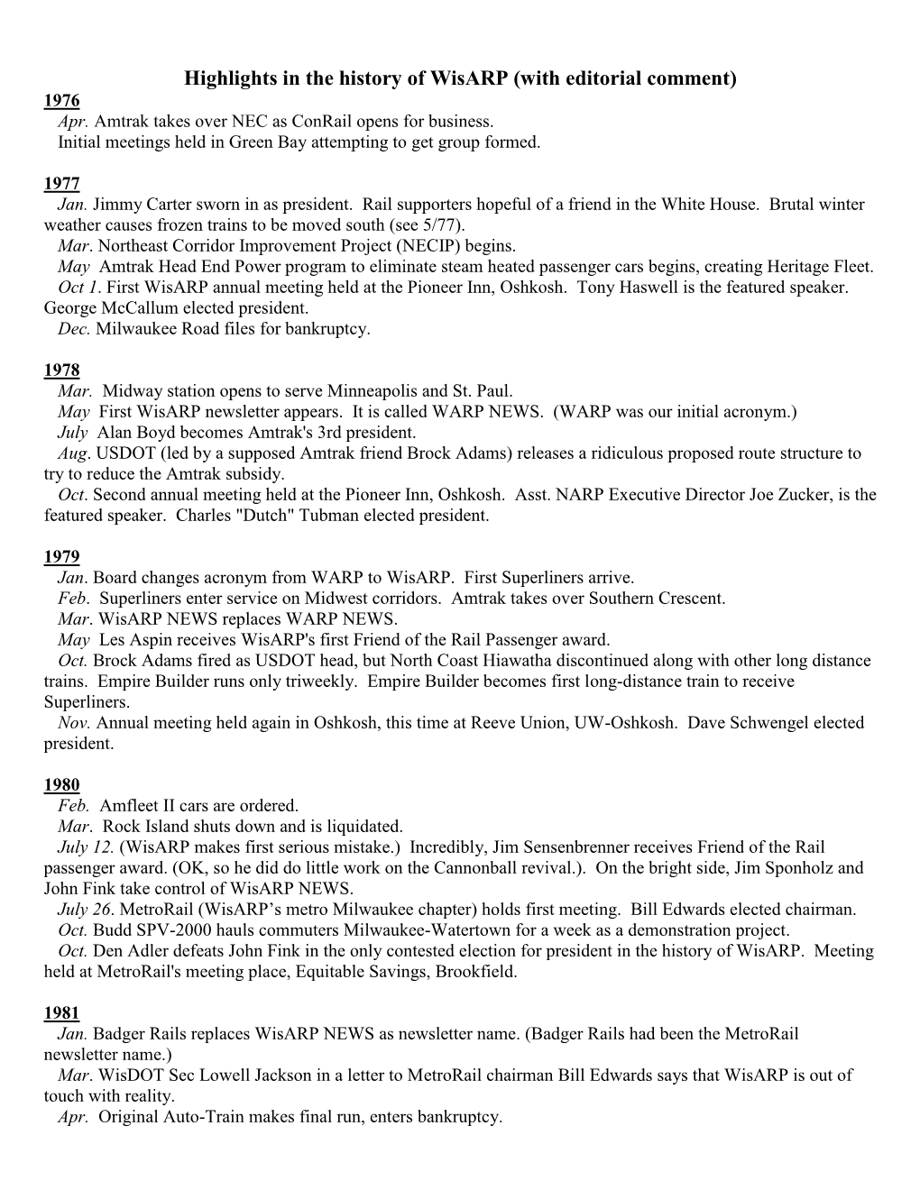 Wisarp History Thru October 1997