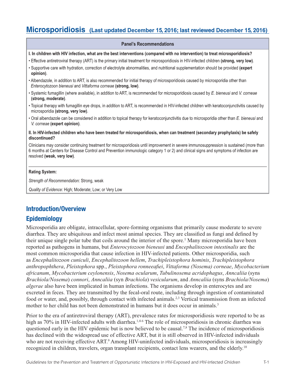 Microsporidiosis (Last Updated December 15, 2016; Last Reviewed December 15, 2016)