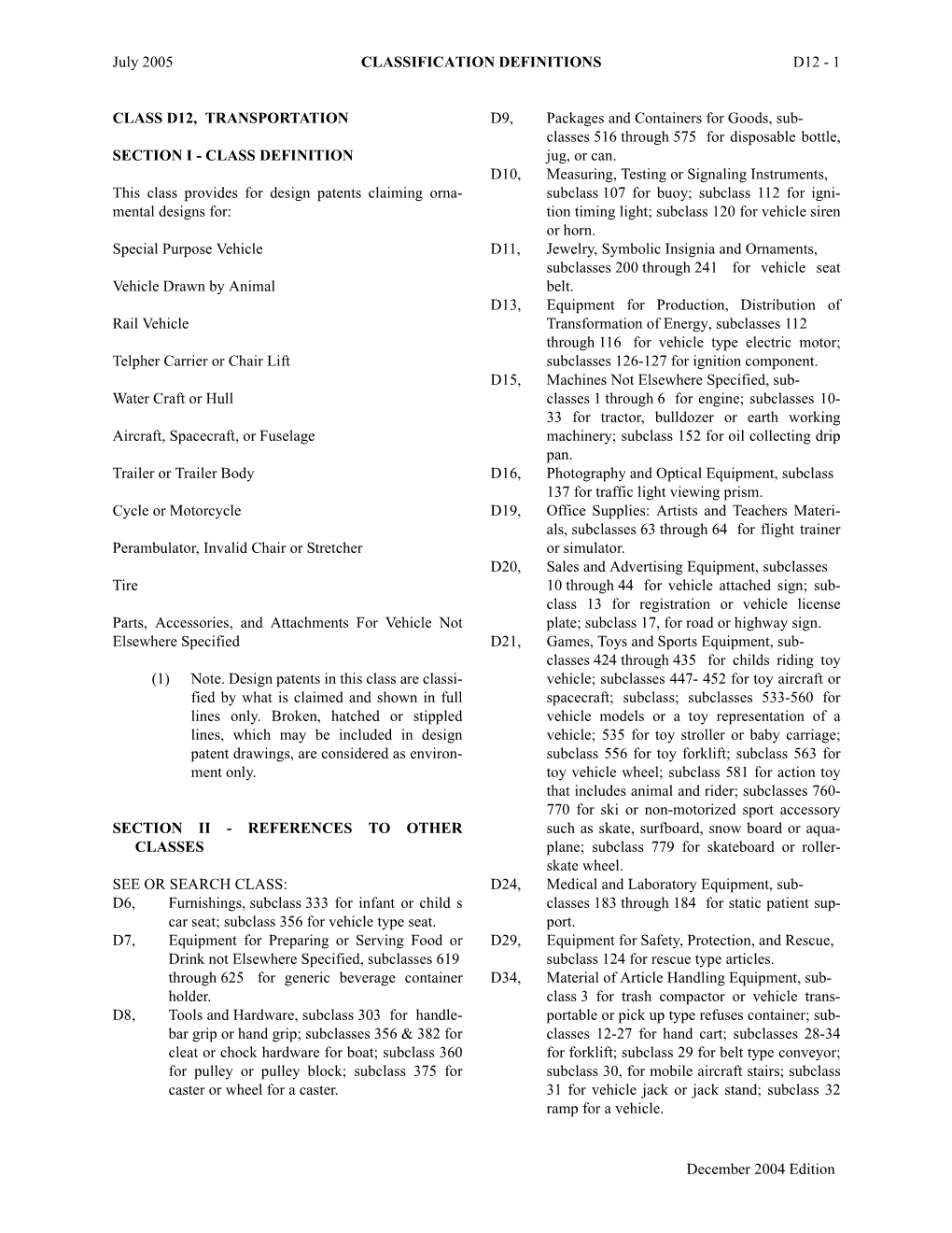 July 2005 CLASSIFICATION DEFINITIONS D12 - 1