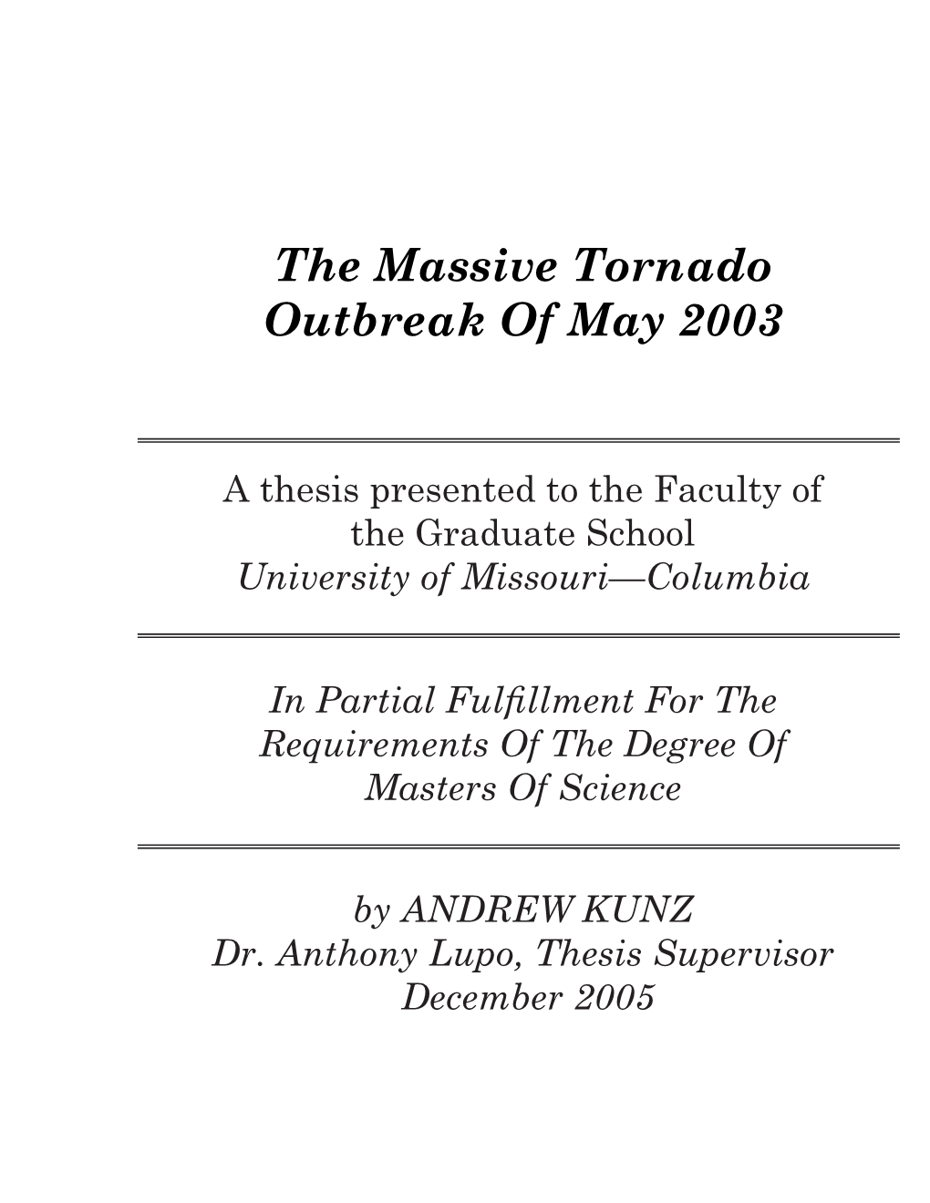 The Massive Tornado Outbreak of May 2003