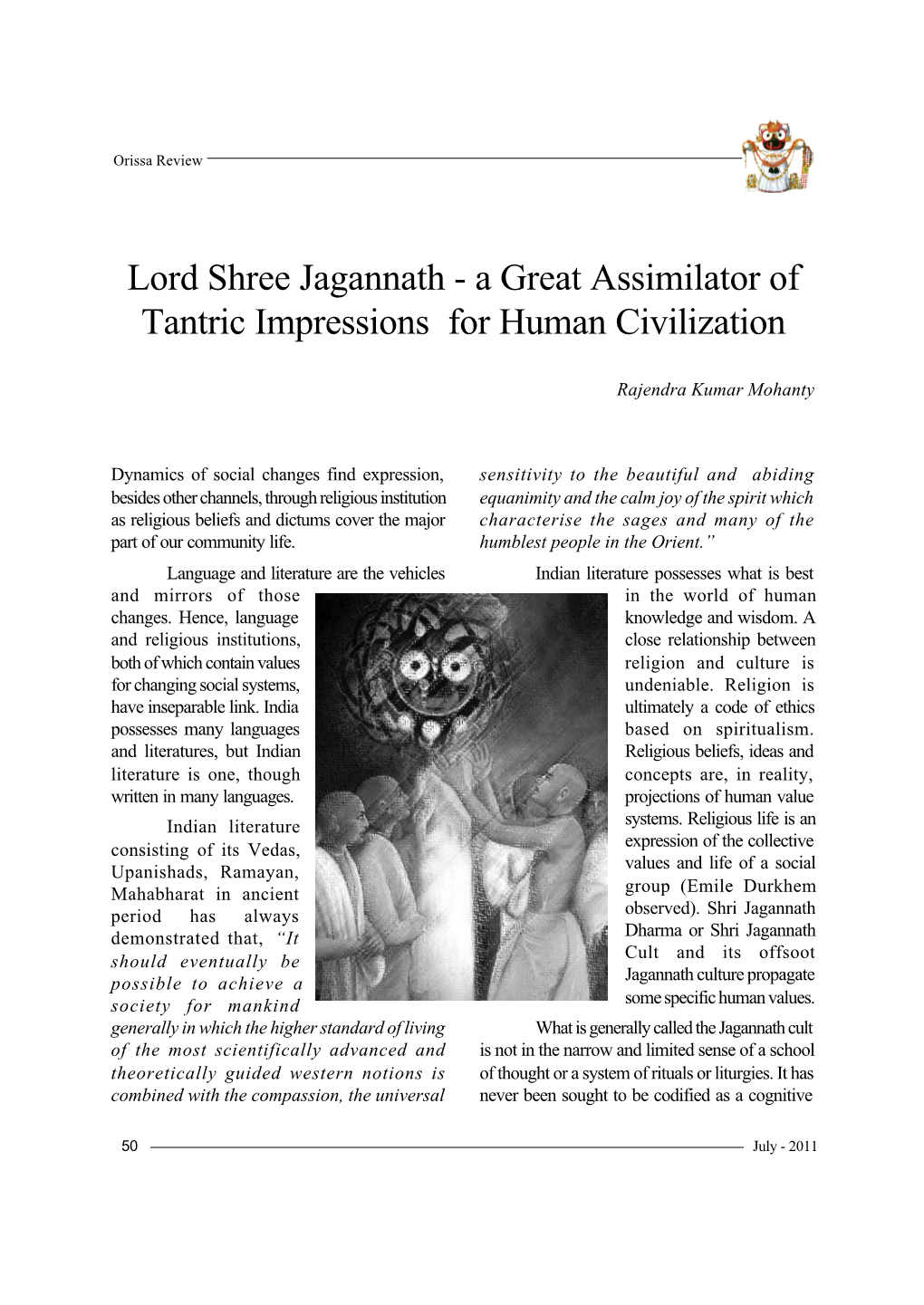 Lord Shree Jagannath - a Great Assimilator of Tantric Impressions for Human Civilization