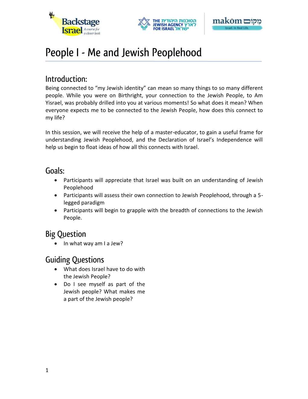 People I - Me and Jewish Peoplehood