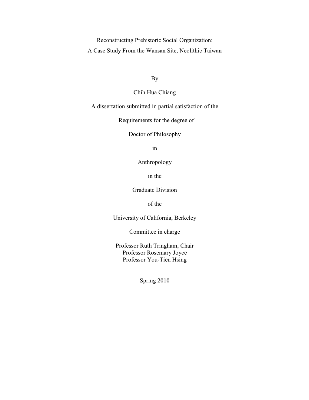 Reconstructing Prehistoric Social Organization: a Case Study from the Wansan Site, Neolithic Taiwan