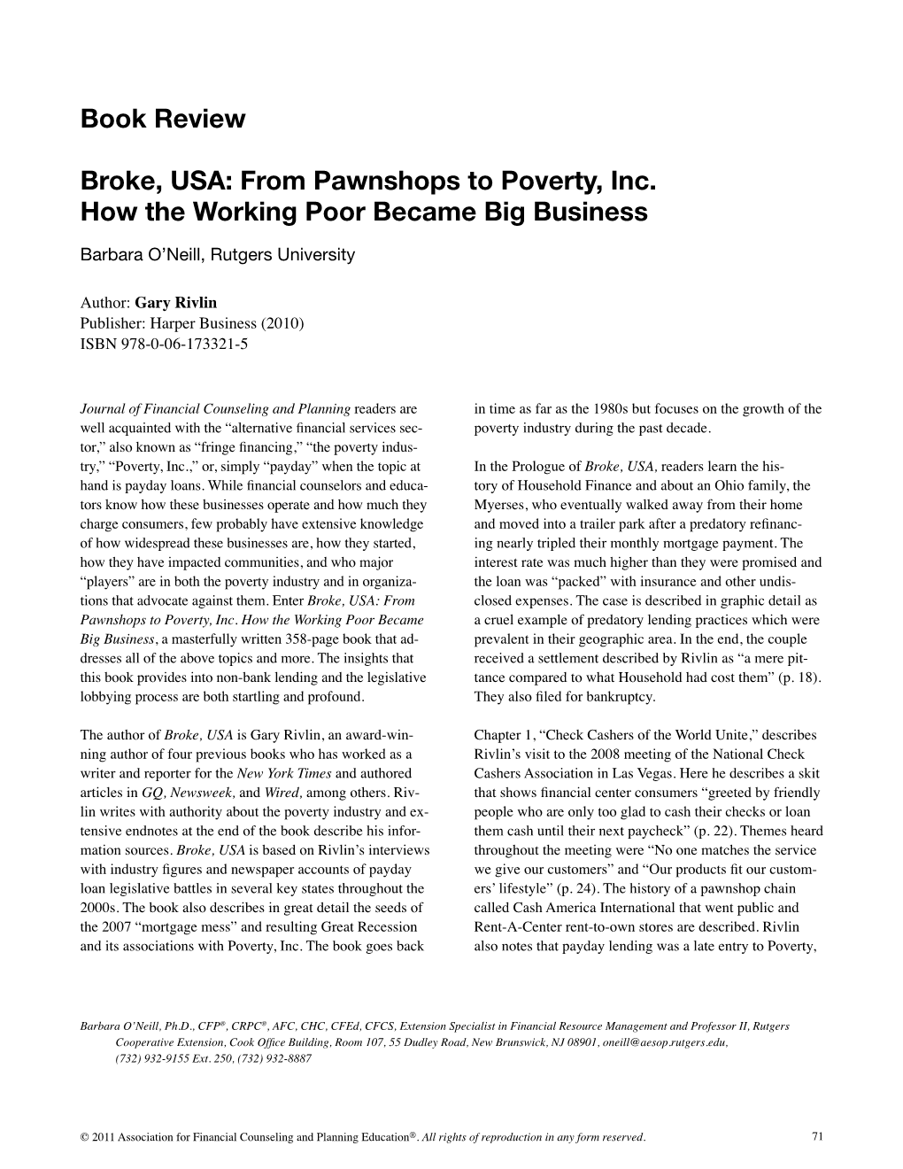 Book Review Broke, USA: from Pawnshops to Poverty, Inc. How The