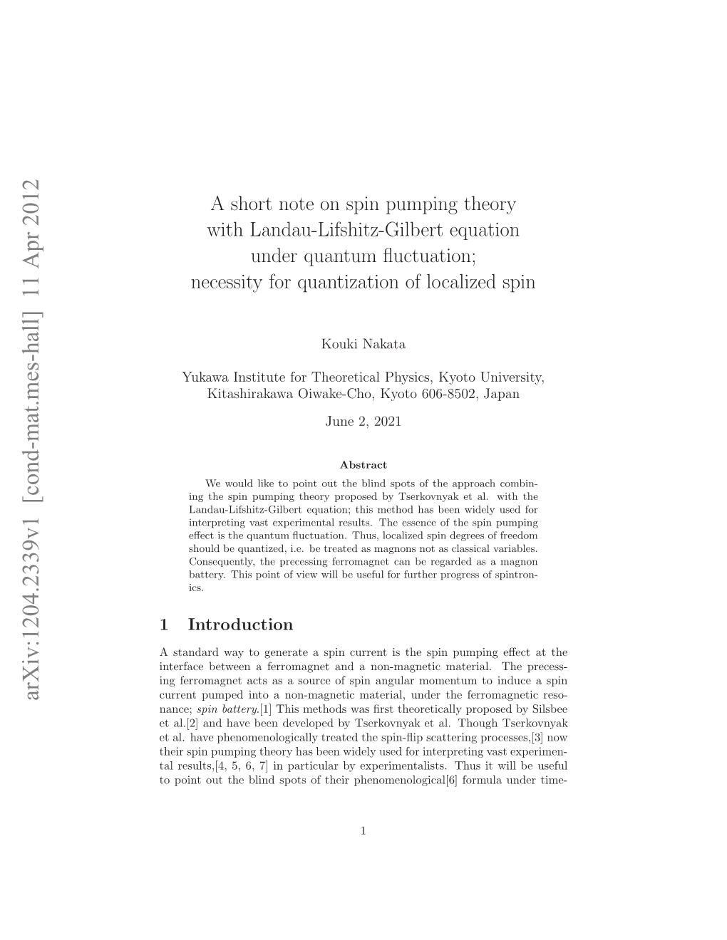 A Short Note on Spin Pumping Theory with Landau-Lifshitz-Gilbert