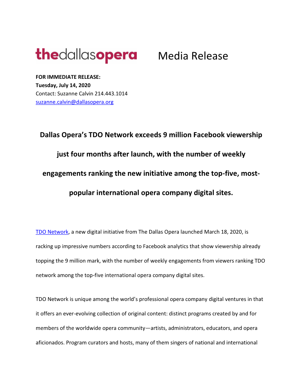 TDO Network Press Release