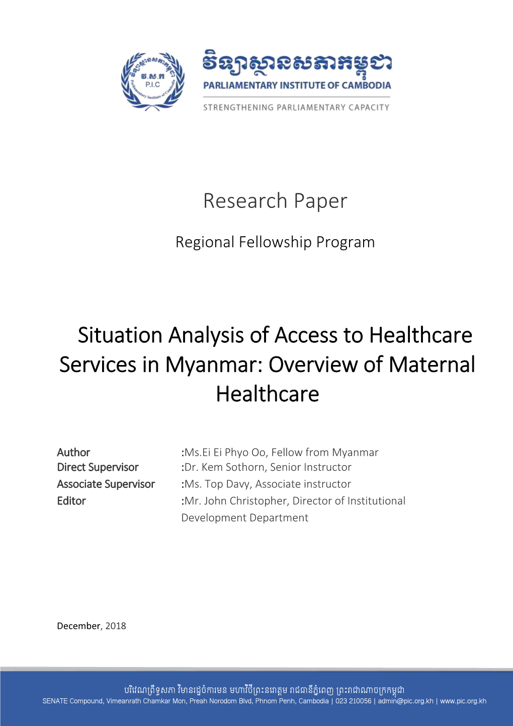 Situation Analysis of Access to Healthcare Services in Myanmar: Overview of Maternal Healthcare