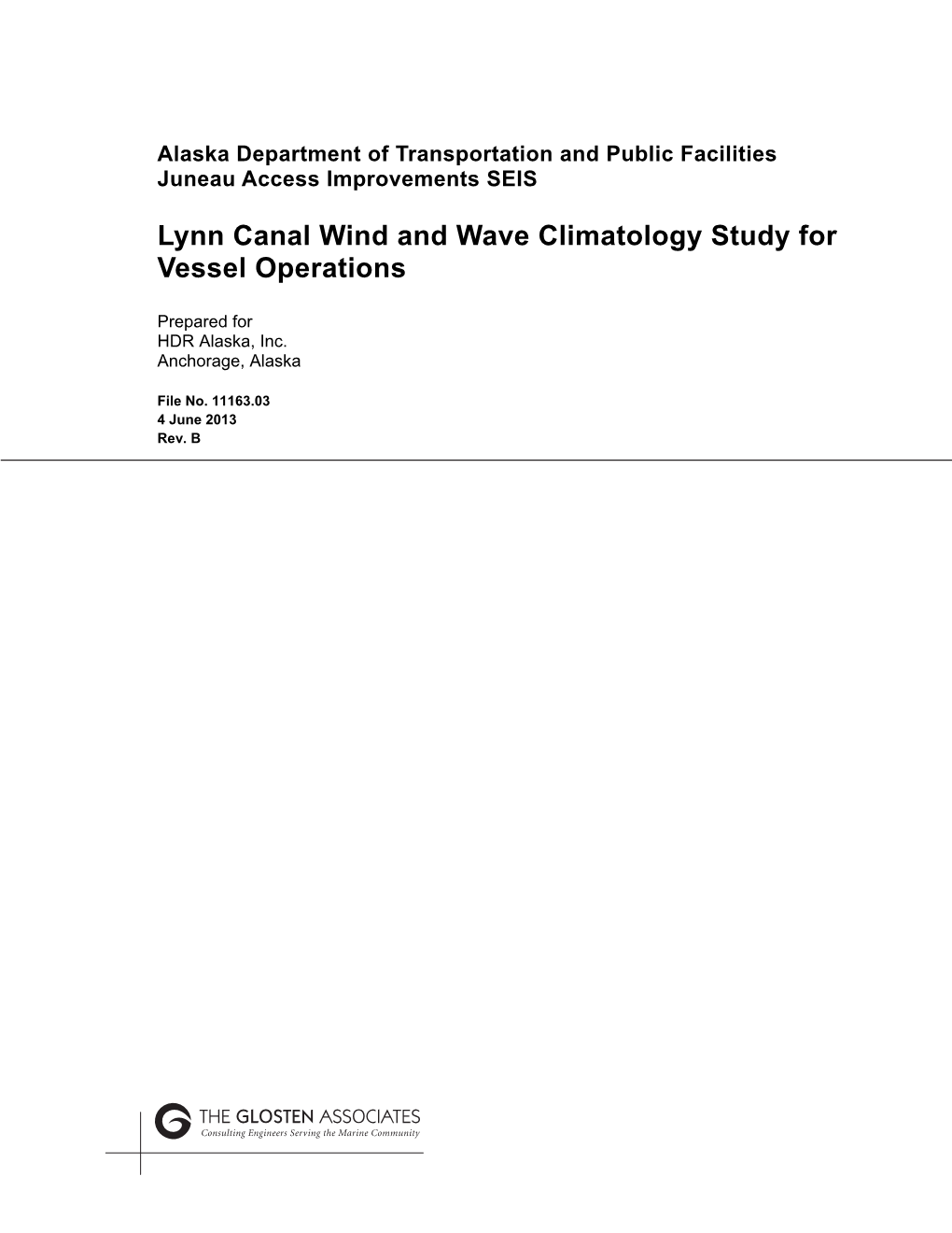 Lynn Canal Wind and Wave Climatology Study for Vessel Operations