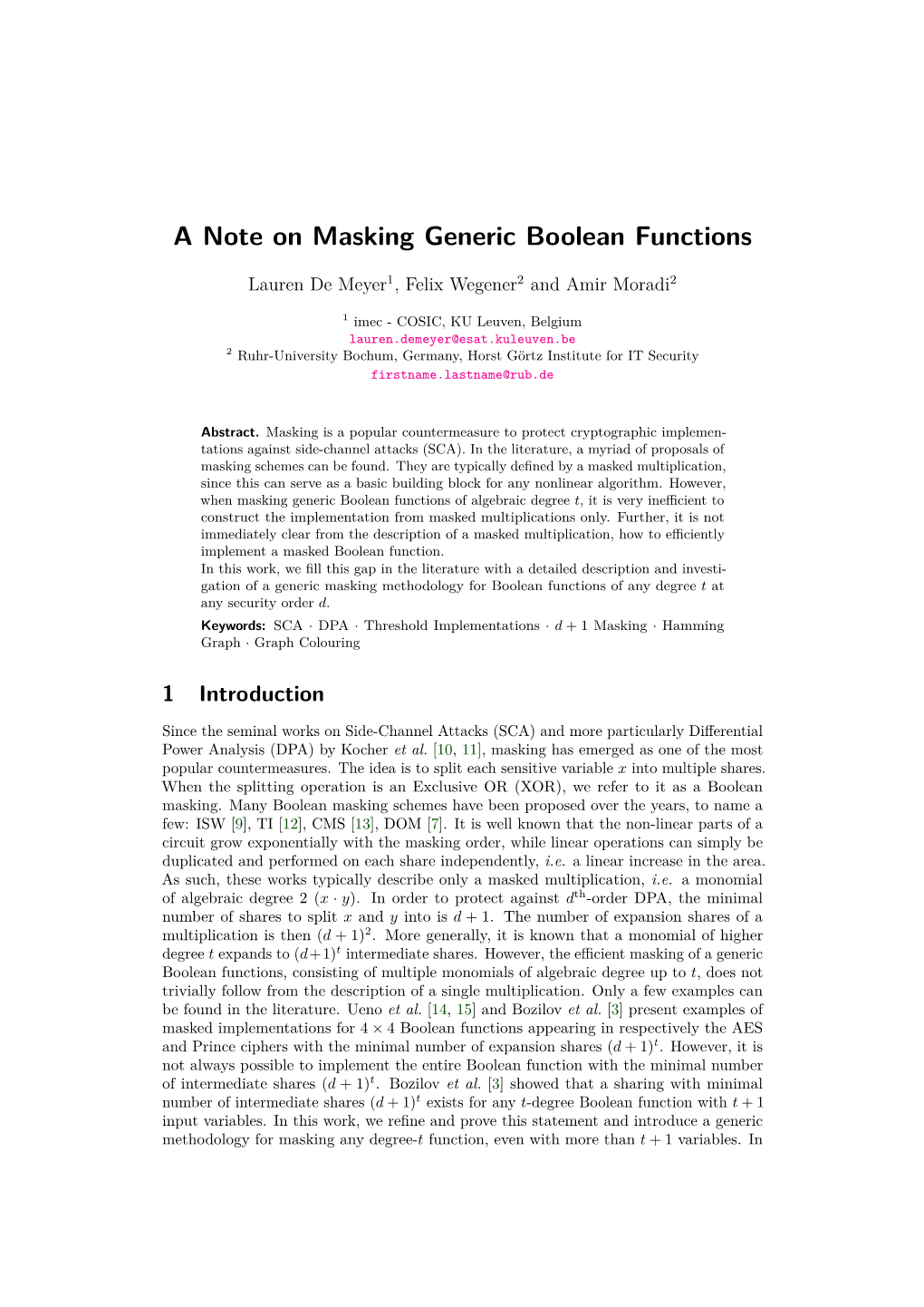 A Note on Masking Generic Boolean Functions