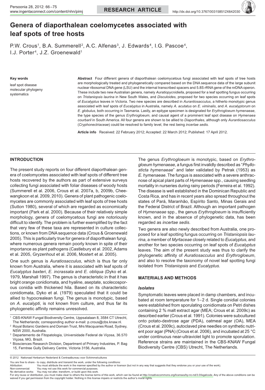 Genera of Diaporthalean Coelomycetes Associated with Leaf Spots of Tree Hosts