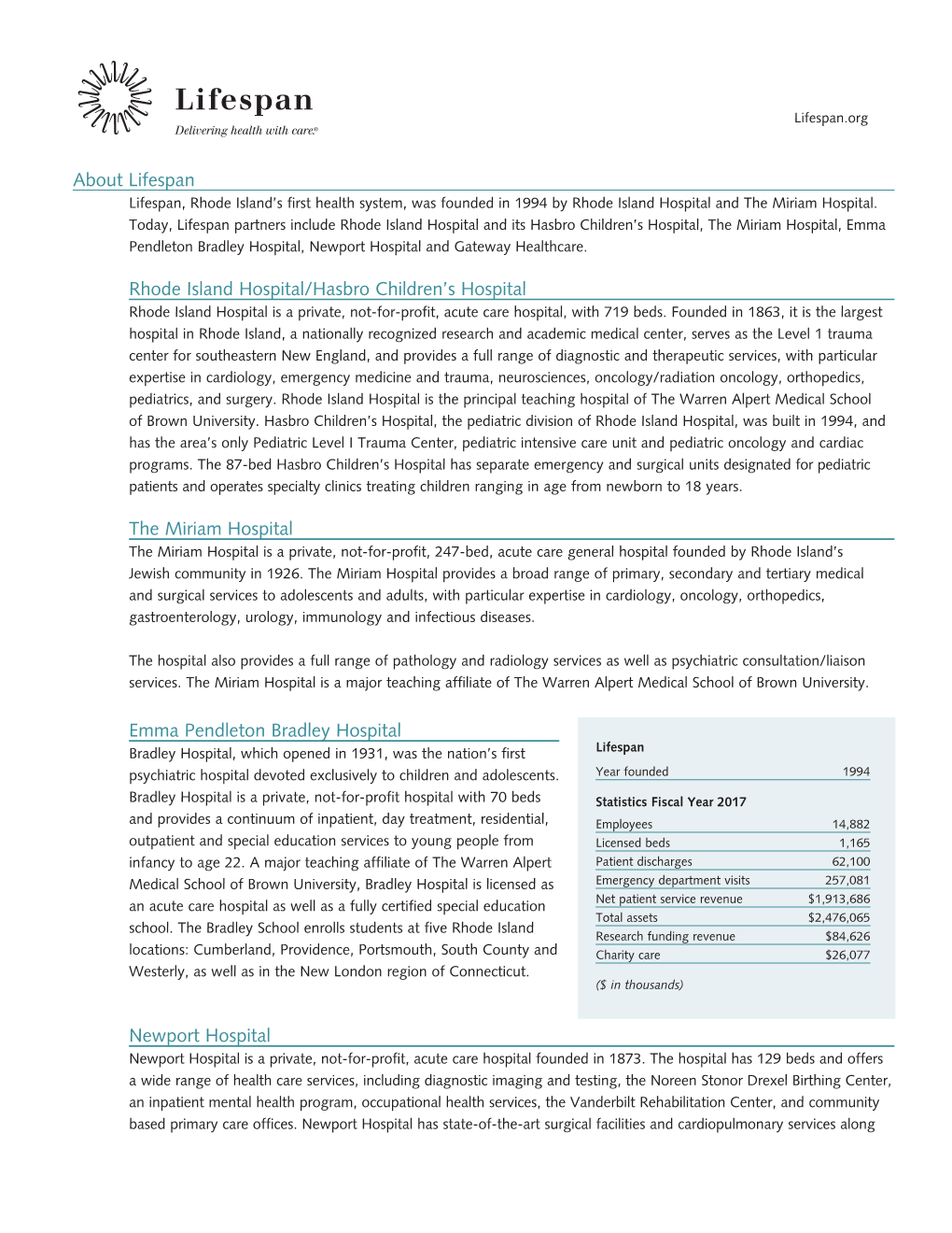 Lifespan 2017 Fact Sheet