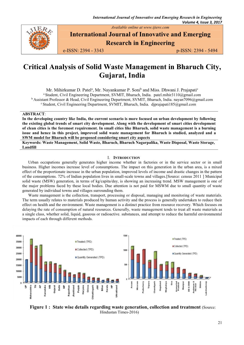 Critical Analysis of Solid Waste Management in Bharuch City, Gujarat, India