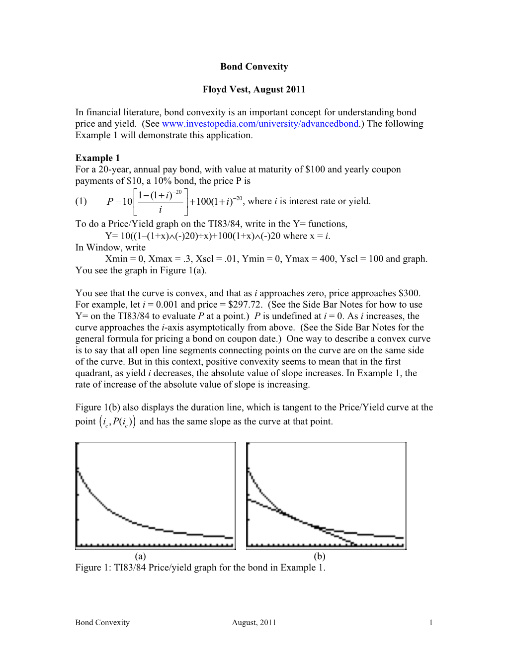 Bond Convexity Floyd Vest, August 2011 in Financial Literature, Bond