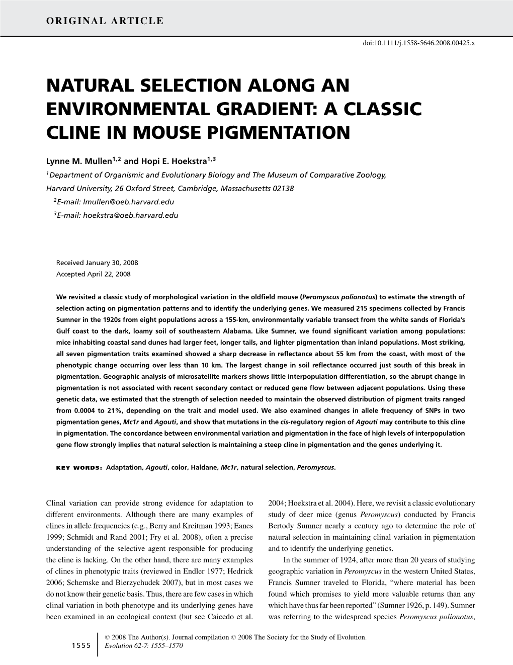 Natural Selection Along an Environmental Gradient: a Classic Cline in Mouse Pigmentation