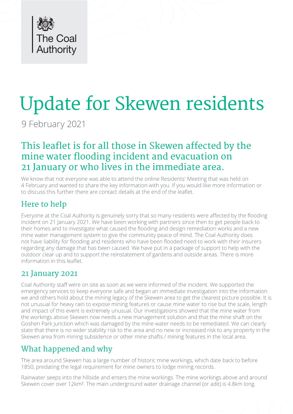 Coal Authority Update for Skewen Residents